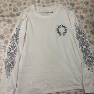 Chrome Hearts White Long Sleeve Tee with Black Graphics